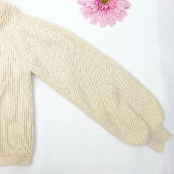 Petal + Pup Freddie Ribbed Knit Balloon Sleeve Turtleneck Sweater Ivory Cream - Picture 11 of 13